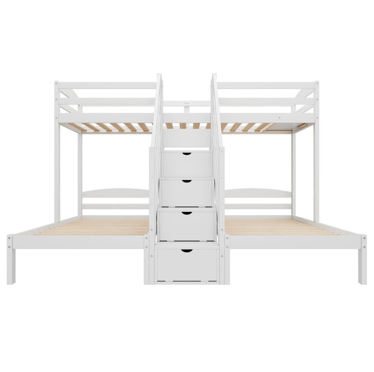 HOCHBETT mit 3 Betten und Stauraum 90x200 cm Kiefernholz Weiß - Weiß, Holzwerkstoff (90/200cm) - Beauniv