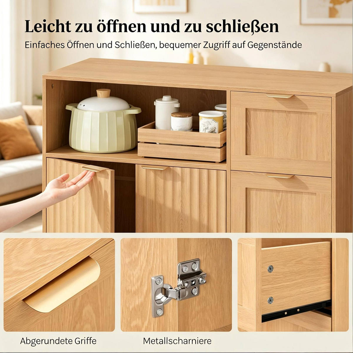 SIDEBOARD aus MDF und Spanplatte 90x35x80 cm in Holzoptik mit 3 Schubladen - Eichefarben, Holzwerkstoff (90/80/35cm) - IVMEU