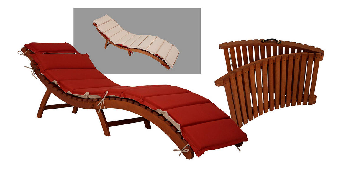 SONNENLIEGE Georg 2er Set Faltbar mit Auflage Eukalyptus Gartenliege - Naturfarben, Holz (55/56/186cm) - DELUKE