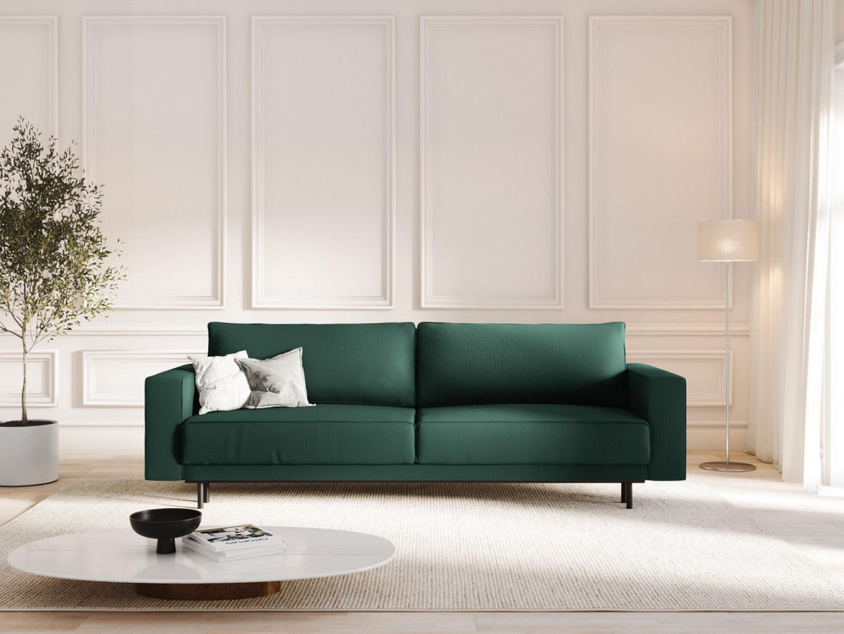 AUSKLAPPBARES-SOFA mit Bettkasten Caro aus strukturiertem Stoff grün 3 Sitzplätze - Grün, Textil (97/93/236cm) - Micadoni