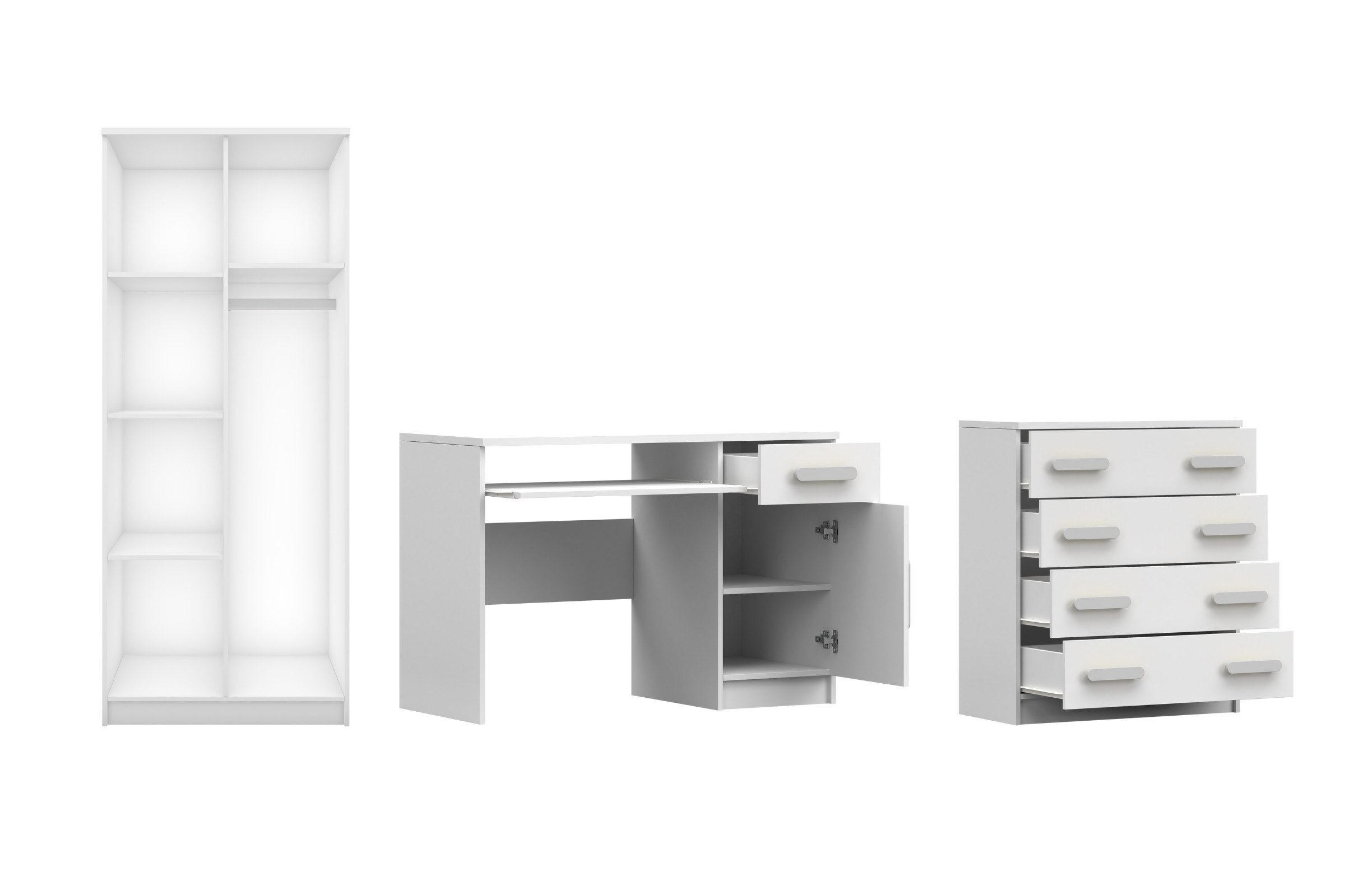 KINDERZIMMER-SET INGE V 3-teilig in Weiß+Grau/Weiß - Weiß/Grau, Holzwerkstoff (270/50/192cm) - Deine Möbel 24