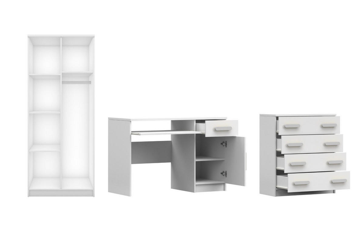 KINDERZIMMER-SET INGE V 3-teilig in Weiß+Grau/Sonoma Eiche - Weiß/Grau, Holzwerkstoff (270/50/192cm) - Deine Möbel 24