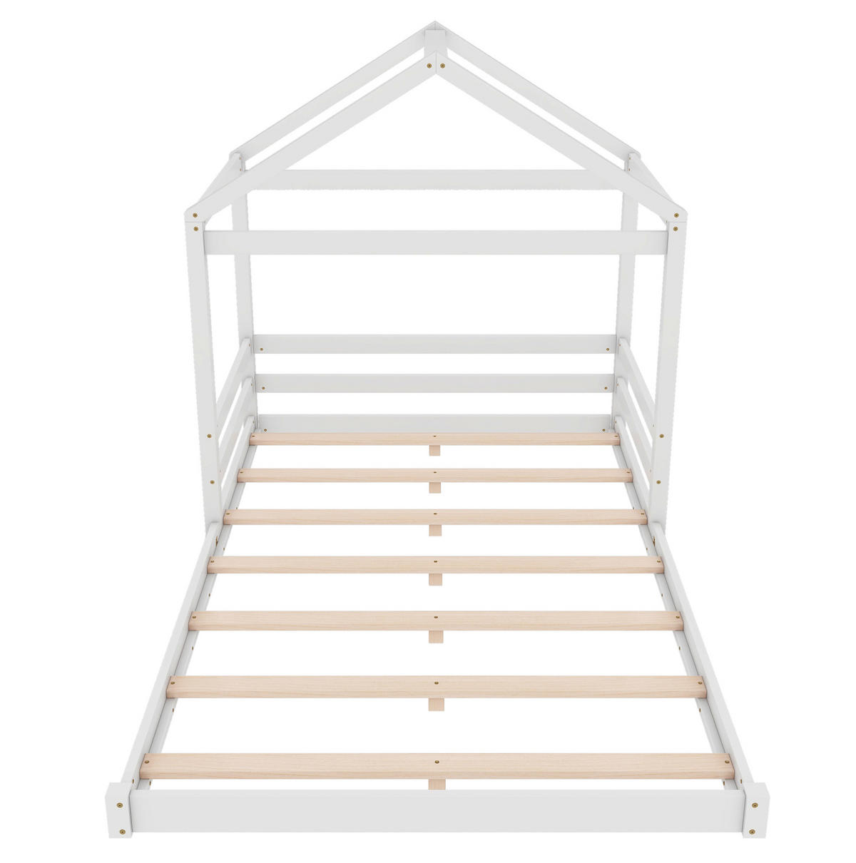 HAUSBETT 140/200 cm in Weiß – aus Kiefernholz mit Dachaufbau - Weiß, Holz (140/200cm) - BEAOK