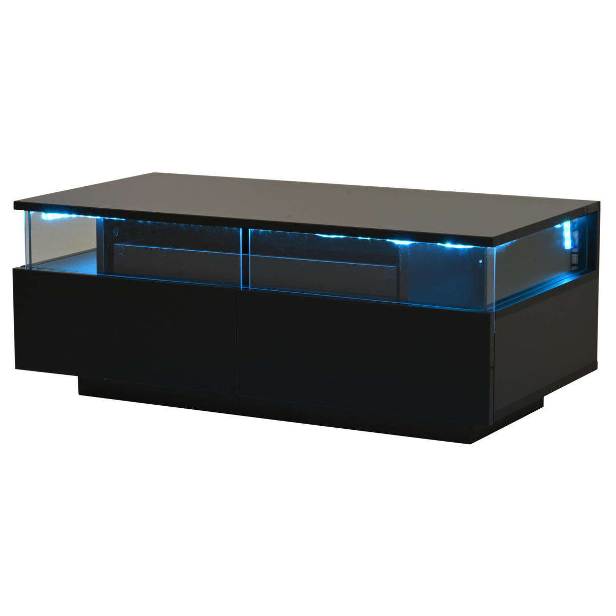 COUCHTISCH 90/45/35,5 cm mit LED-Beleuchtung, herausnehmbarem Tablett und 2 Schubladen, Hochglanz mit Hartglas, Schwarz - Schwarz, Holzwerkstoff (90/45/35.5cm) - Redom