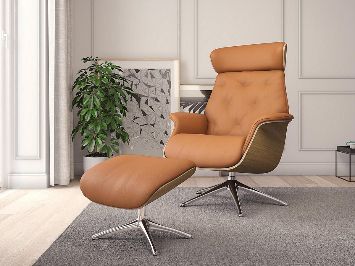 RELAXSESSEL - Echtleder - Chromfarben/Cognac, Leder/Metall (83/112/83cm) - home24