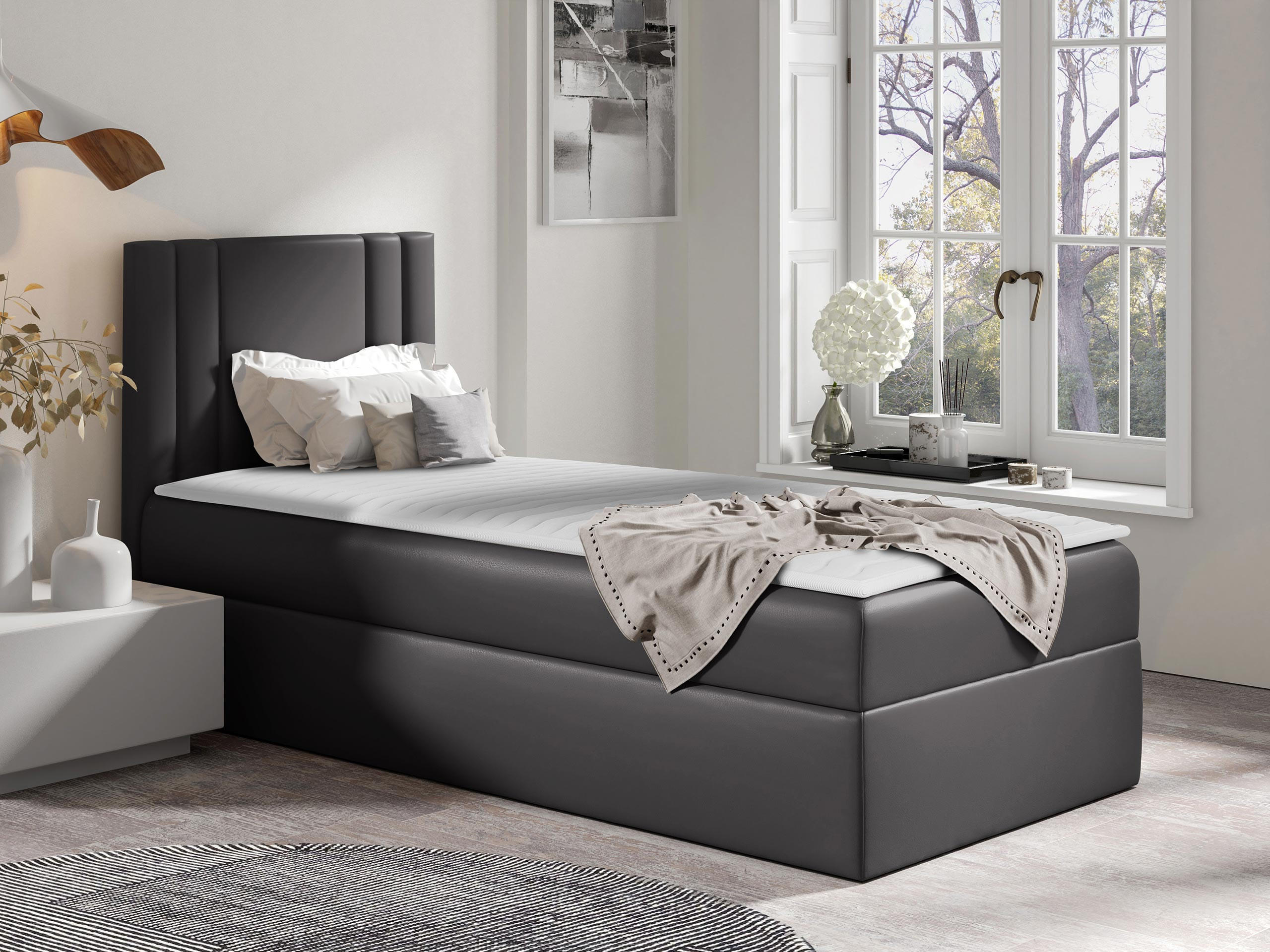 BOXBETT Carmen Mini, Seite zum Öffnen des Bettkastens: Links - Alufarben, Holz (100/200cm) - MIRJAN24