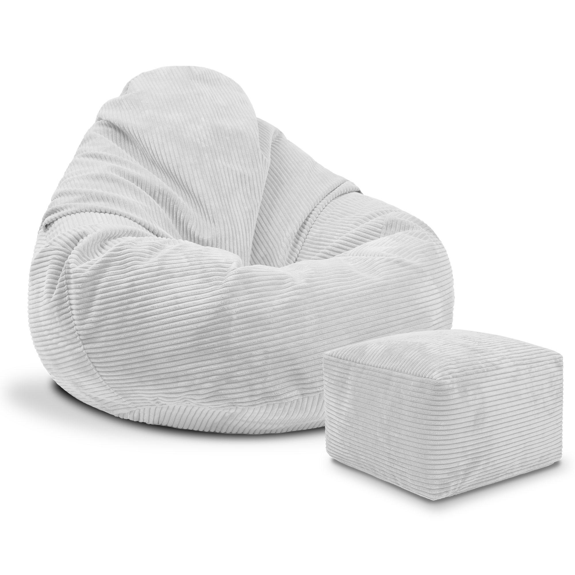 SITZSACK PARADISE MIT FUßSTÜTZE Kordsamt 2-tlg Storm Gray M - Hellgrau, Textil (90/100/90cm) - Dreamroots
