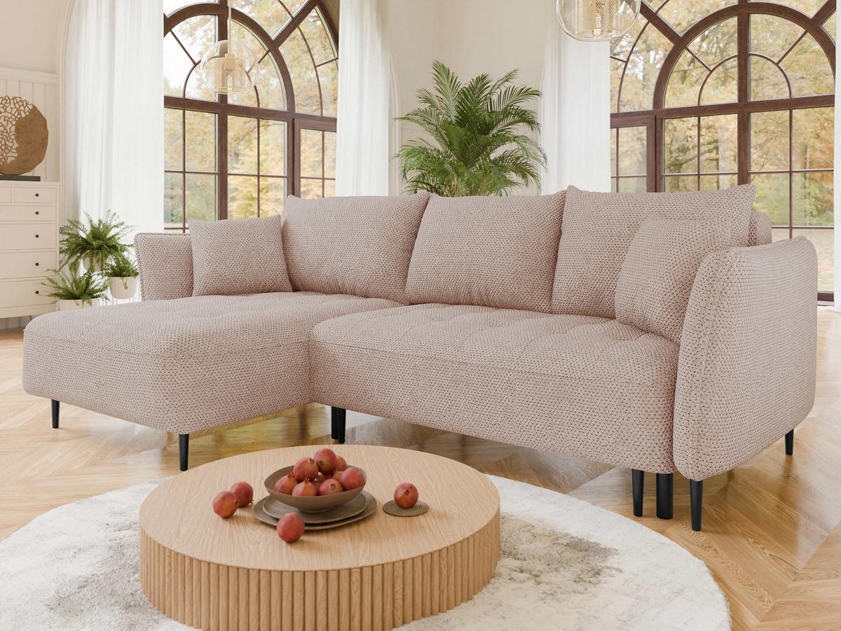 ECKSOFA Bari, Seite: Links - Beige/Schwarz, Holz/Textil (276/158cm) - MIRJAN24