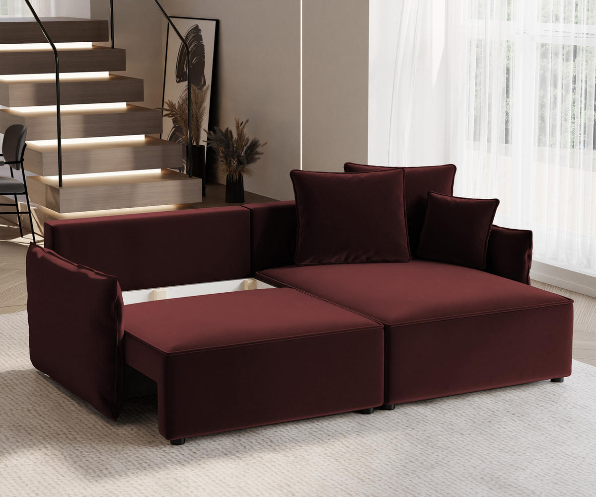 ECKSOFA LEON mit Schlaffunktion und Bettkasten Rot - Rot, Holzwerkstoff/Kunststoff (250/90cm) - Idohome