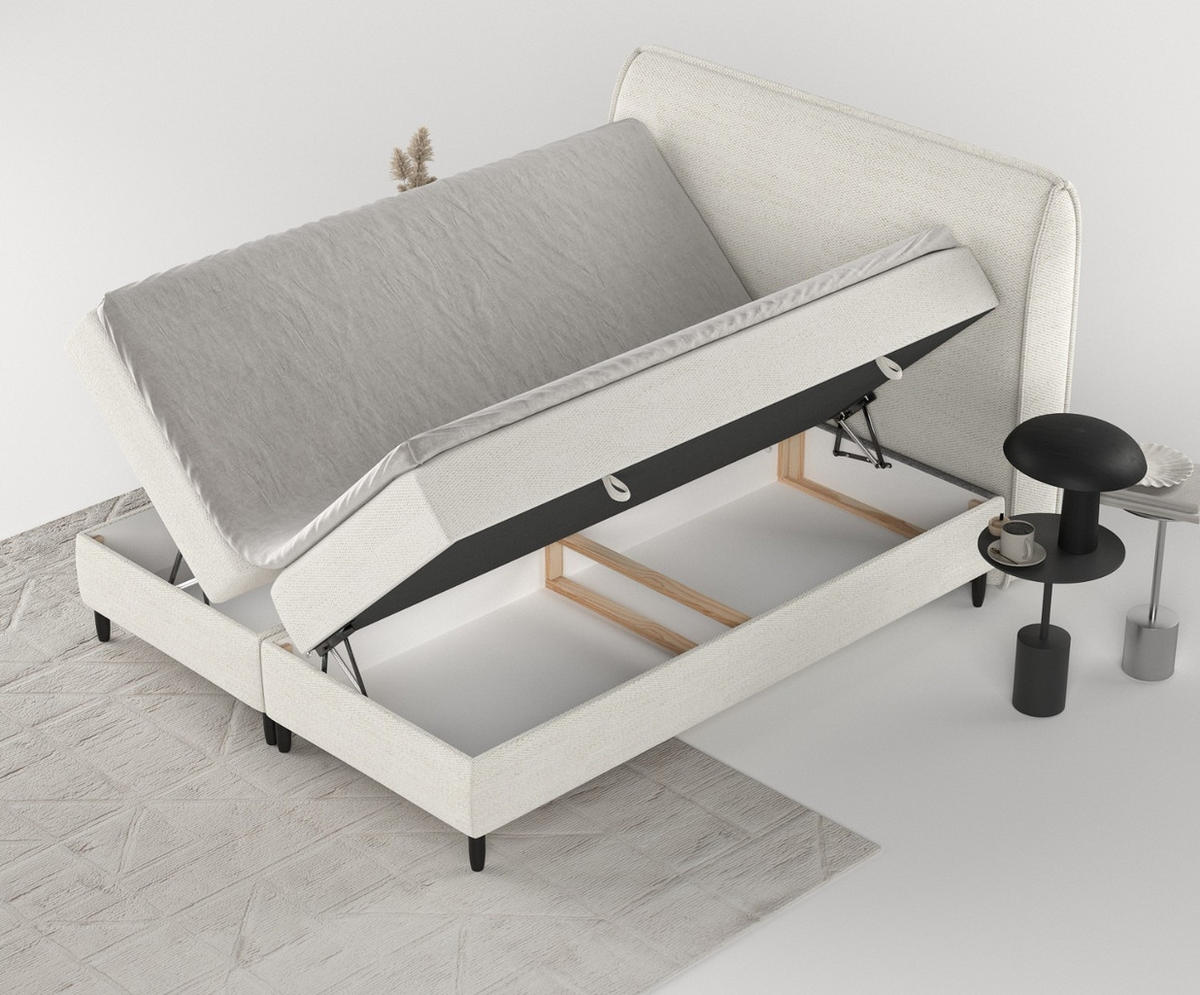 BOXBETT Lunaro 120/200 cm Creme im Modesto Stoff - Creme/Schwarz, Holz/Holzwerkstoff (120/200cm) - AltaBeds