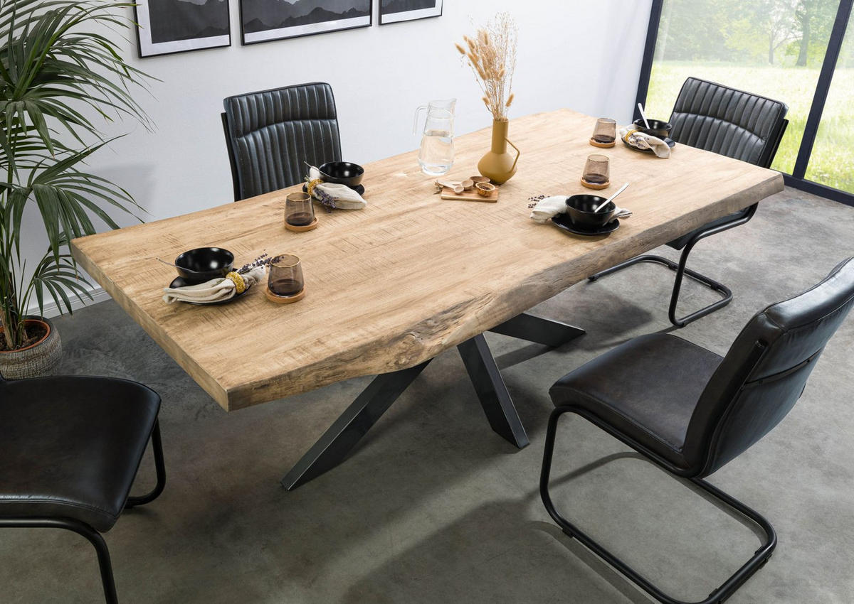 BAUMTISCH Mango 220x100x77 beige lackiert / Kreuzgestell anthrazit glänzend FREEFORM 5 - Beige, Holz (100/220/77cm) - Massivmoebel24