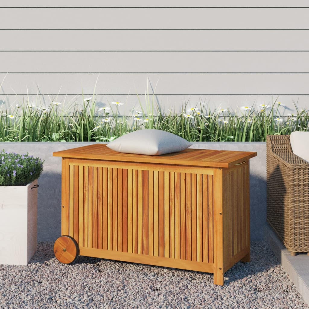 GARTENTRUHE mit Rollen 90x50x58 cm Massivholz Akazie - Braun, Holz (90/58/50cm) - furnicato