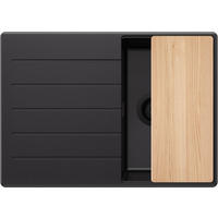 SPÜLBECKEN Kopenhagen, 2-er set Alles Schwarz 70/50 cm 1 Becken + Ablauf-Set + Schneidebrett ab 40er Unterschrank - Beige/Schwarz, Kunststoff (70/20/50cm) - Primagran