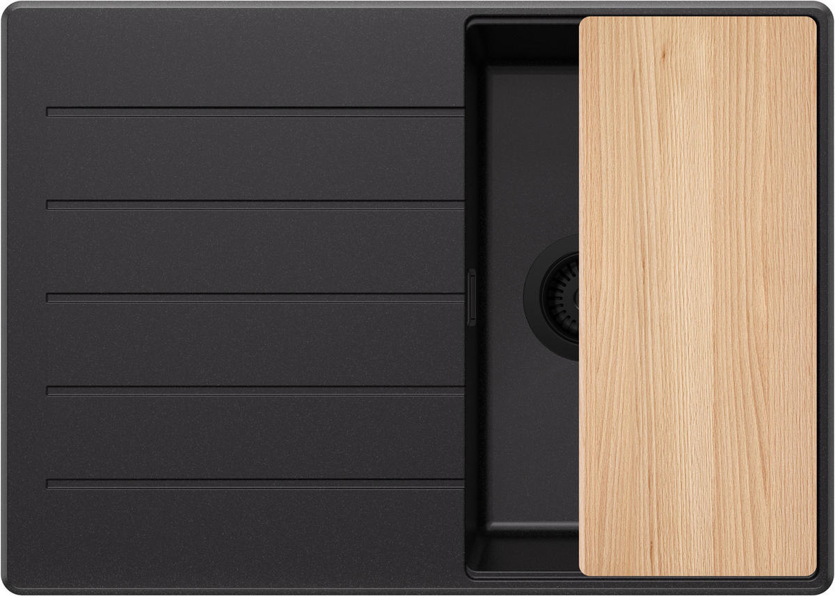 SPÜLBECKEN Kopenhagen, 2-er set Alles Schwarz 70/50 cm 1 Becken + Ablauf-Set + Schneidebrett ab 40er Unterschrank - Beige/Schwarz, Kunststoff (70/20/50cm) - Primagran