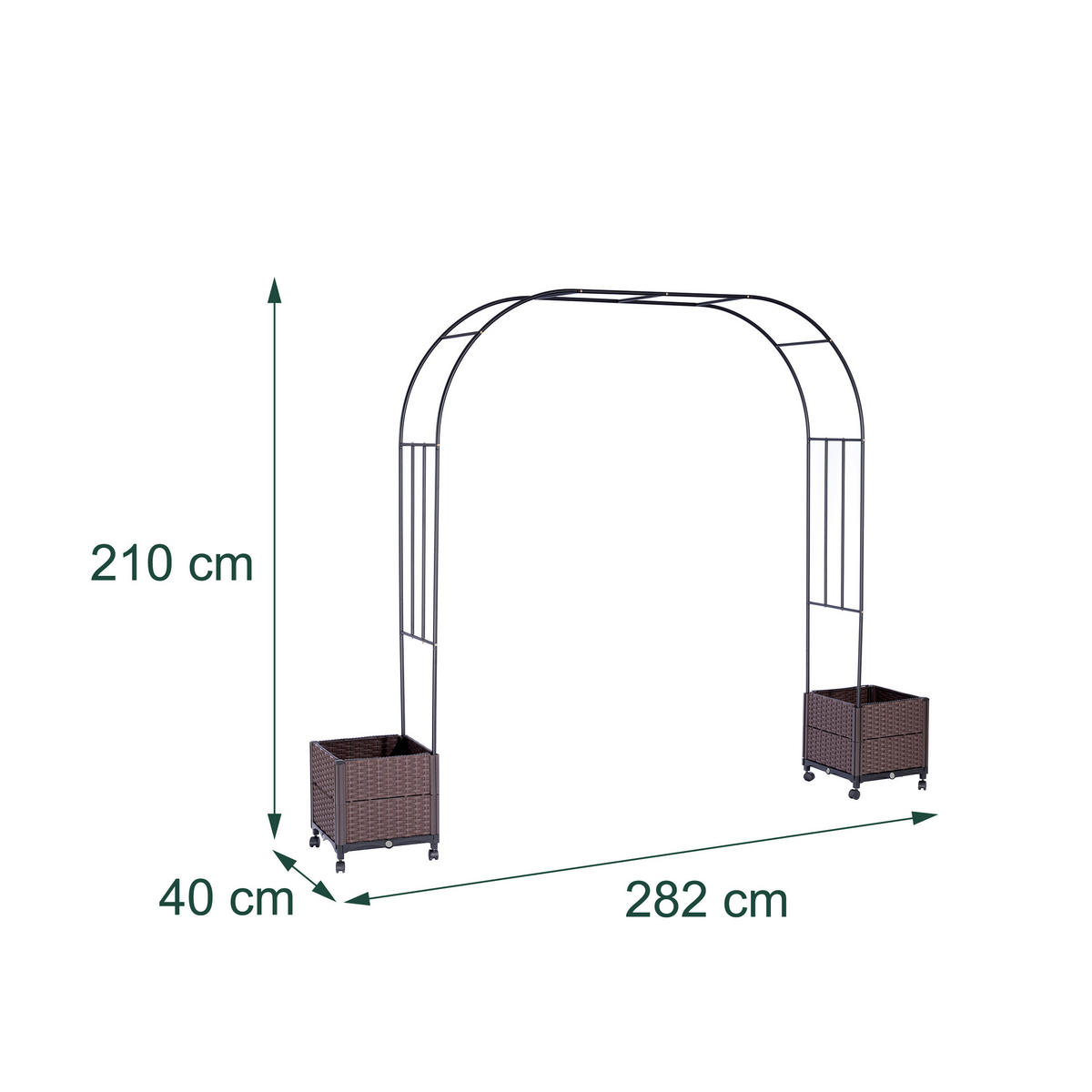 ROSENBÅGE Svart Brun med 2 planteringslådor - Multicolor, Metall/Plast (282/210/40cm) - Relaxdays