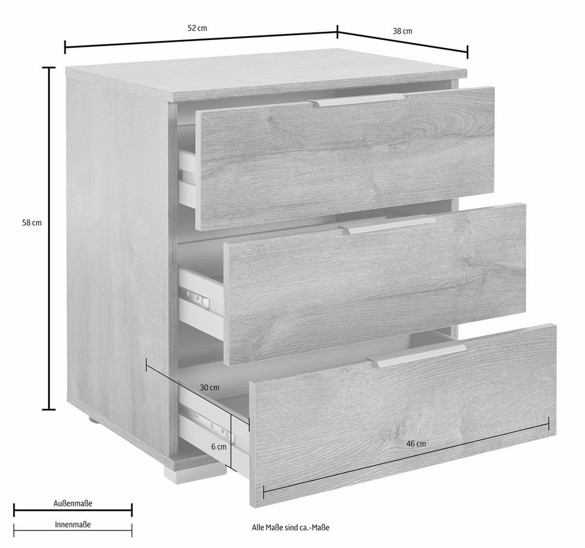 NACHTKONSOLE Easy Plus Graphit 52 / 38 / 56cm - Graphitfarben, Holz/Holzwerkstoff (52/56/38cm) - Wimex
