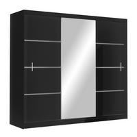 SCHWEBETÜRENSCHRANK NASUS 250/215/61 cm 3-türig mit Spiegel Schwarz - Schwarz, Holzwerkstoff (250/215/61cm) - MASSENO