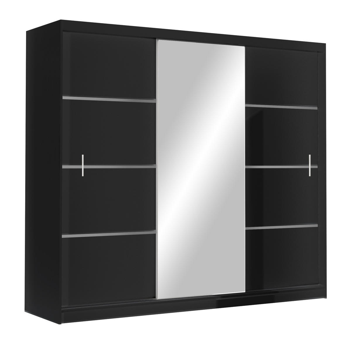SCHWEBETÜRENSCHRANK NASUS 250/215/61 cm 3-türig mit Spiegel Schwarz - Schwarz, Holzwerkstoff (250/215/61cm) - MASSENO