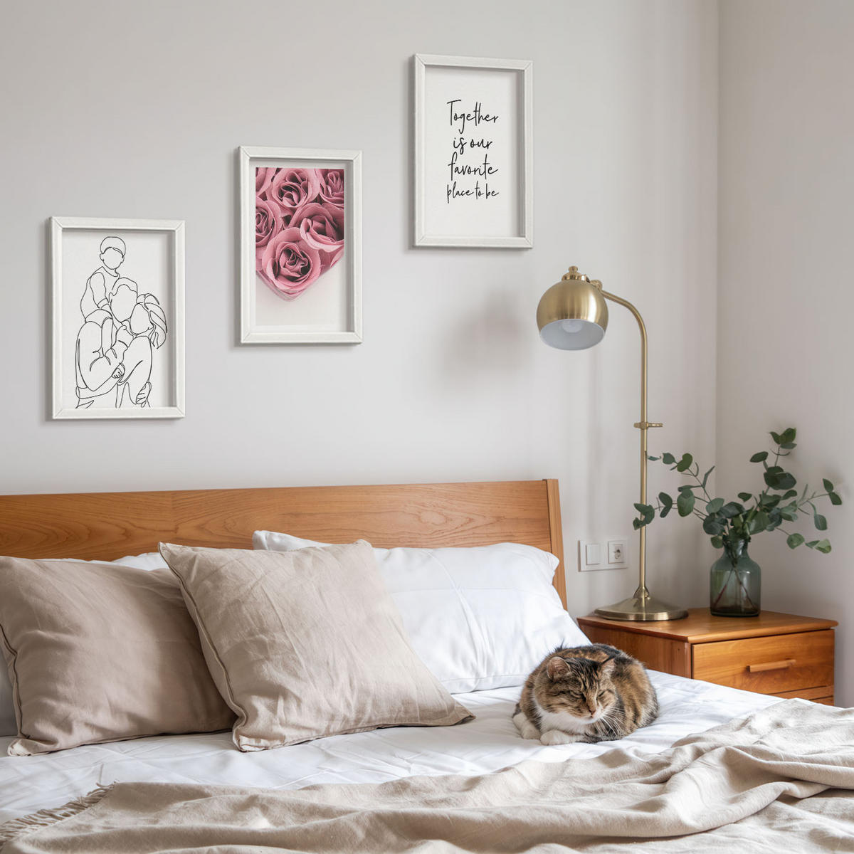 BILDER SET 3er Set - 20x30 cm Weißer Rahmen - Rosensträuße als Familienzeichnung - Weiß, Kunststoff (20/30cm) - TULUP