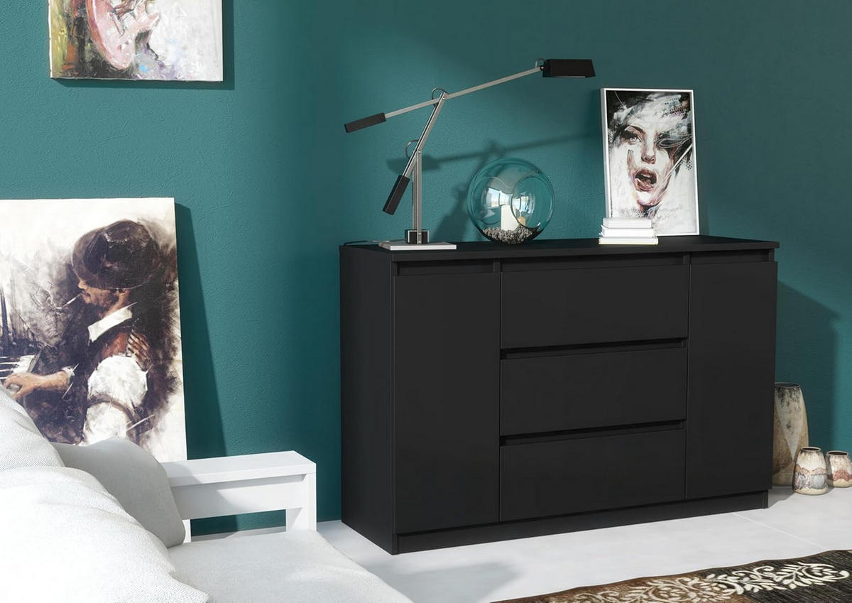 KOMMODE 120 Schwarz 120x39x78,5 cm - Schwarz, Holzwerkstoff (120/78.5/39cm) - Mobelsta