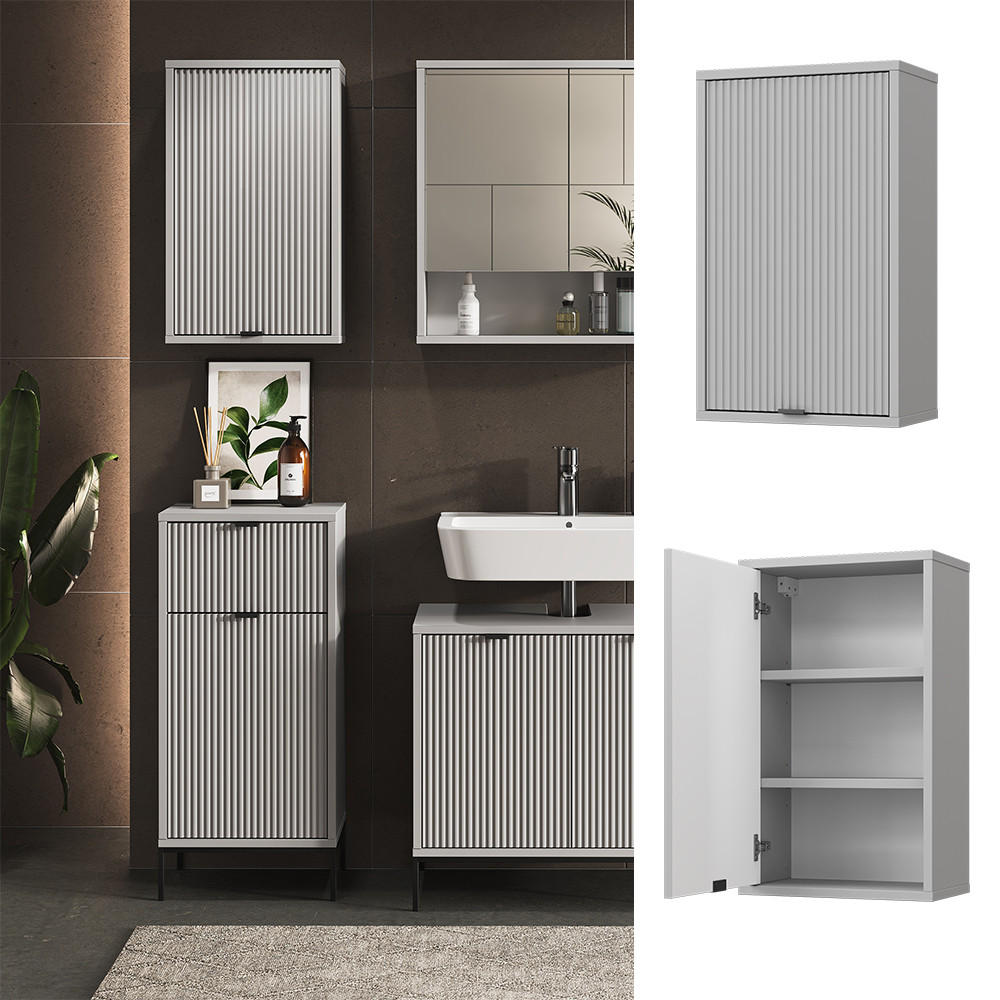 BADEZIMMER Eliza Grau 40 x 65 cm mit 2 Regalböden - Grau, Holzwerkstoff (40/65/22.1cm) - Vicco
