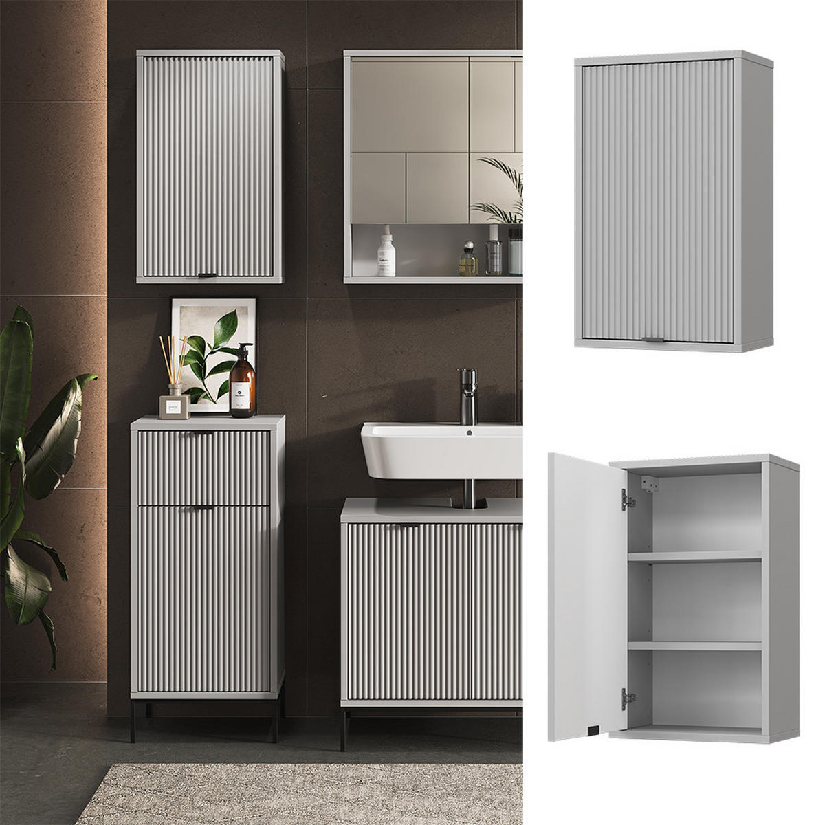 BADEZIMMER Eliza Grau 40 x 65 cm mit 2 Regalböden - Grau, Holzwerkstoff (40/65/22.1cm) - Vicco