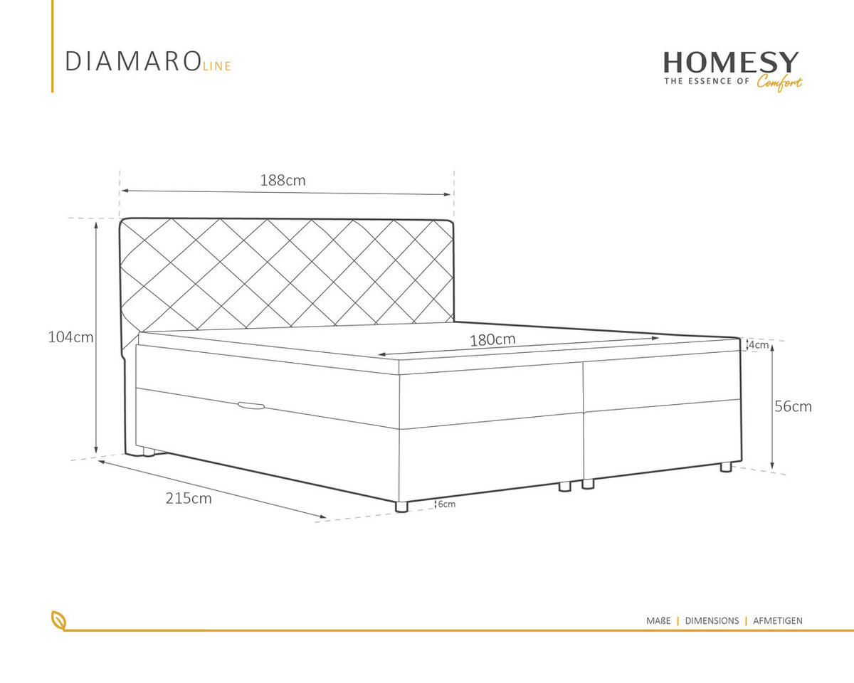 BOXBETT Diamaro 180x200 cm mit Bettkasten und Topper - Dunkelgrau - Grau, Holz (180/200cm) - Homesy