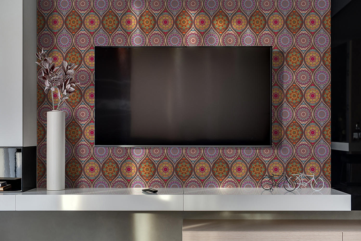 WANDPANEEL 100 x 50 cm Wunderschönes Mandala - Violett/Rot, Textil (100/1.6/50cm) - TULUP