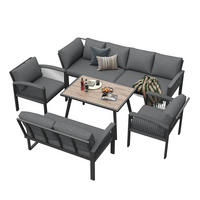 VRTNI lounge set za 8 osoba 234/69/86 cm sivi od metala, poliestera i drva s užetom i podesivim nogicama - siva, metal - OKWISH
