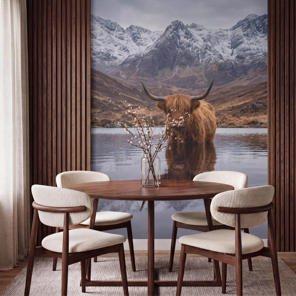 TAPETE - Schottischer Hochländer - Braun - Wasser - 160x220 cm - Braun, Papier (160/220cm) - OnlyWow