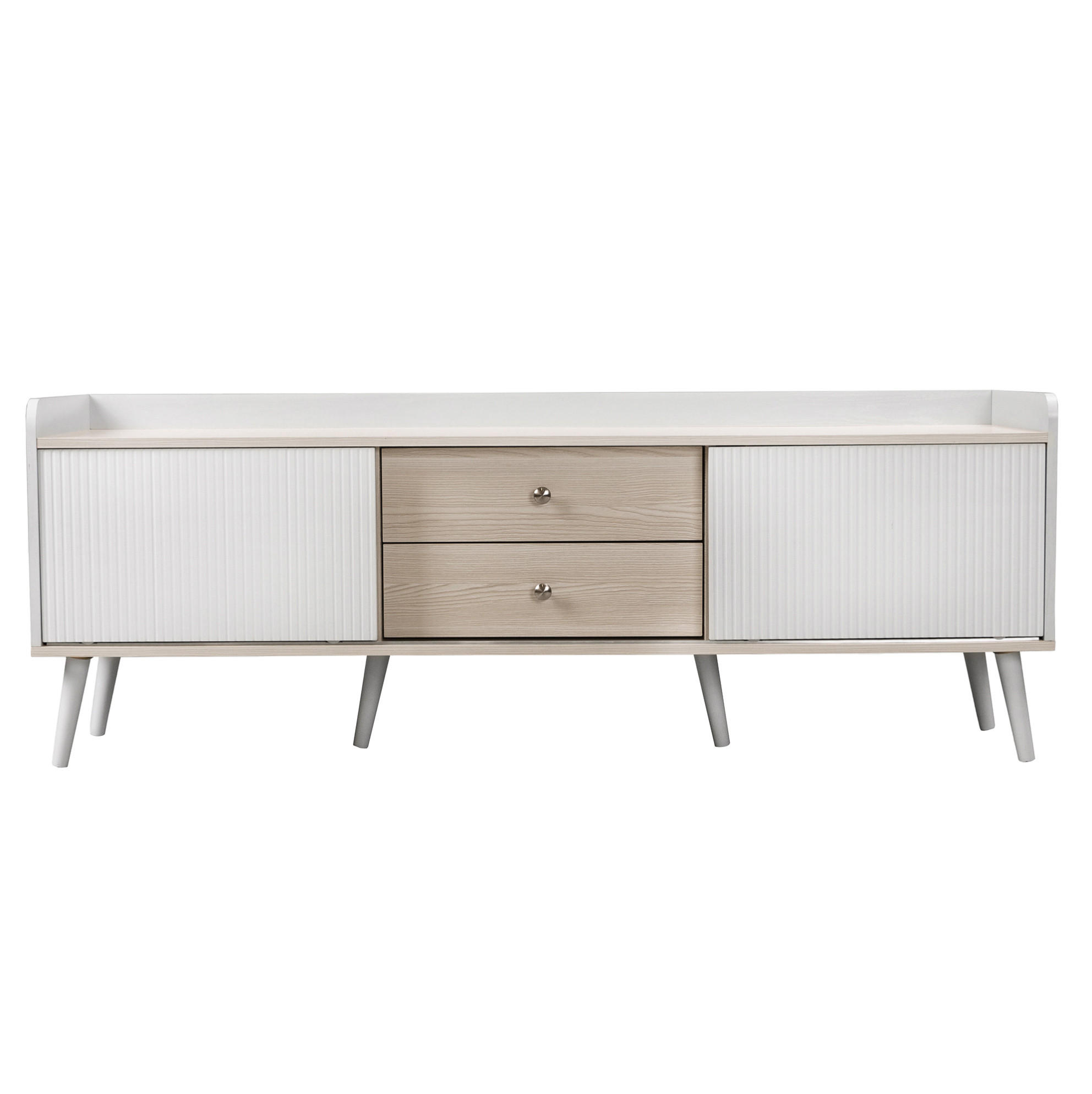 TV-LOWBOARD aus Holzwerkstoff 160x40x58 cm Weiß mit 2 Schiebetüren, 2 Schubladen und erhöhtem Rand - Weiß, Holzwerkstoff (160/58/40cm) - Modfu