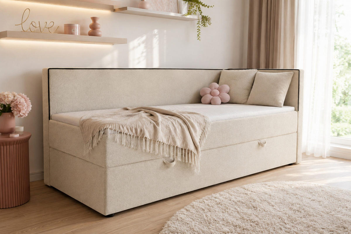BOXBETT GINA 100/200 in Boucle Beige H3 - Beige, Holz/Holzwerkstoff (100/200cm) - Deine Möbel 24