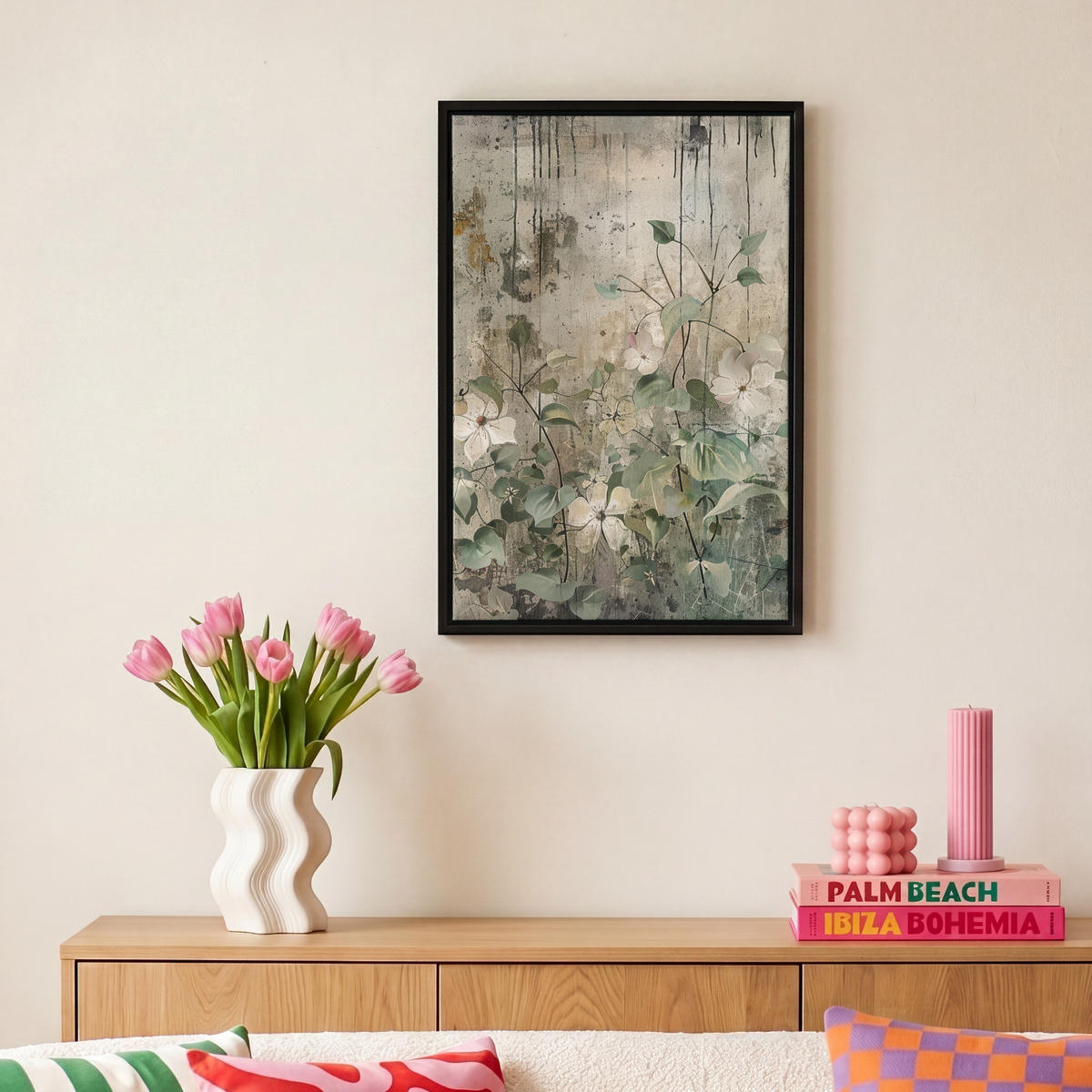 LEINWAND Bilder mit Rahmen - Blumen - Blätter - Abstrakt - Modern - 20x30 - Grau, Textil (20/30cm) - MuchoWow