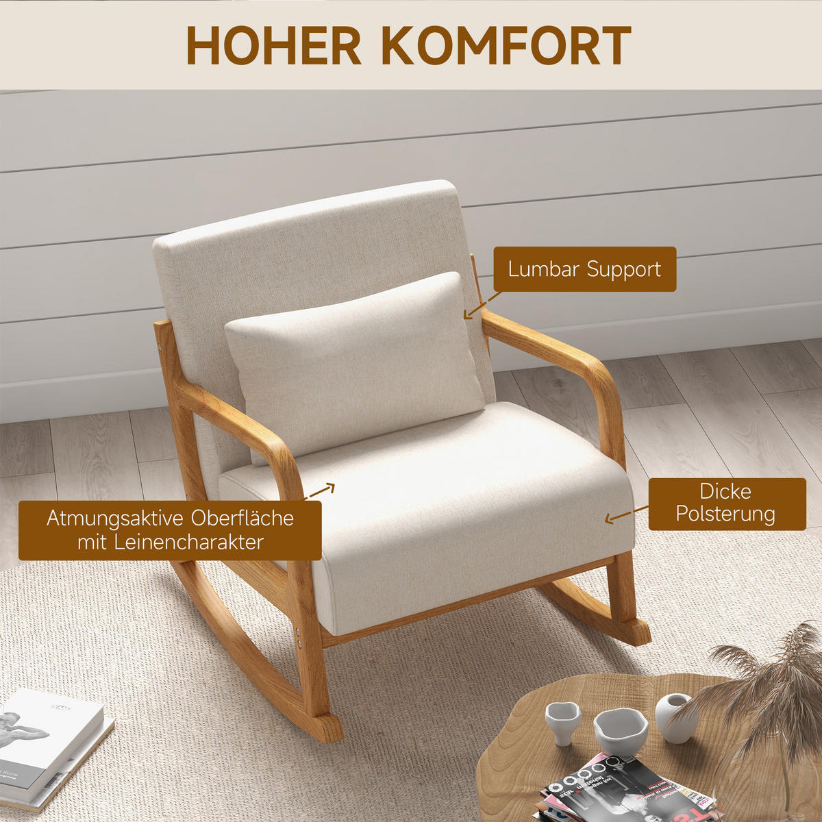 SCHAUKELSESSEL, Schaukelstuhl, Creme - Creme, Metall (92/81.5/64.5cm) - HOMCOM