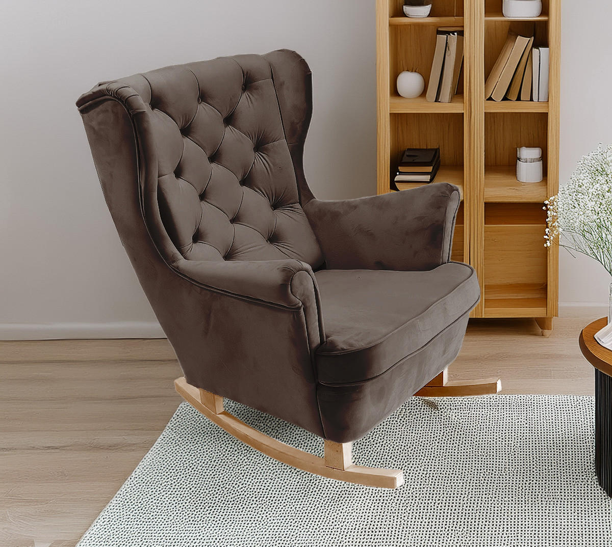 SCHAUKELSESSEL mit gepolstertem Sitz und Armlehnen, 102x81x95 cm, Braun_29844 - Buchefarben/Graphitfarben, Holz/Textil (81/102/95cm) - DomoHome