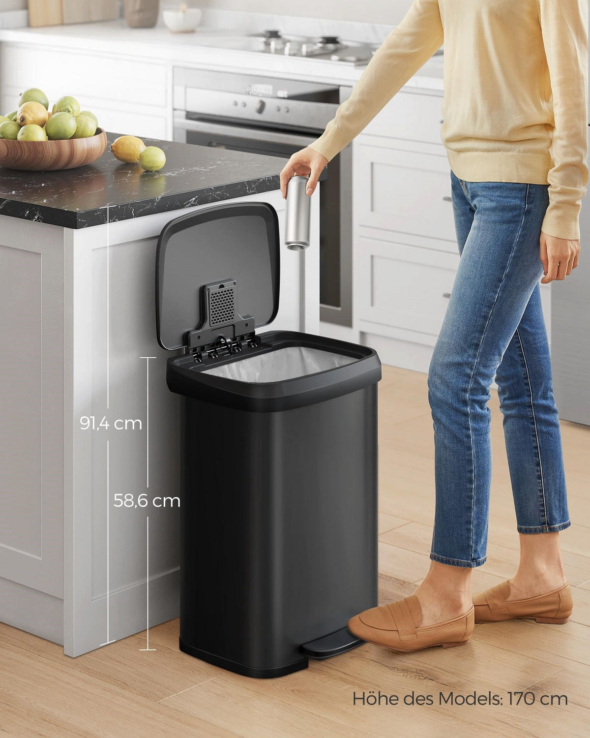 MÜLLEIMER NASSAU - Schwarz, Kunststoff (32.1/58.6/40.4cm) - Hansiro