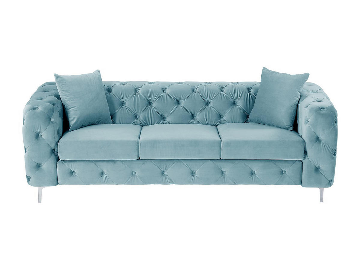 CHESTERFIELD-SOFA 3-Sitzer - Samt - Pastellblau - EDWINA - Hellblau, Textil (220/76/91cm) - Vente-Unique