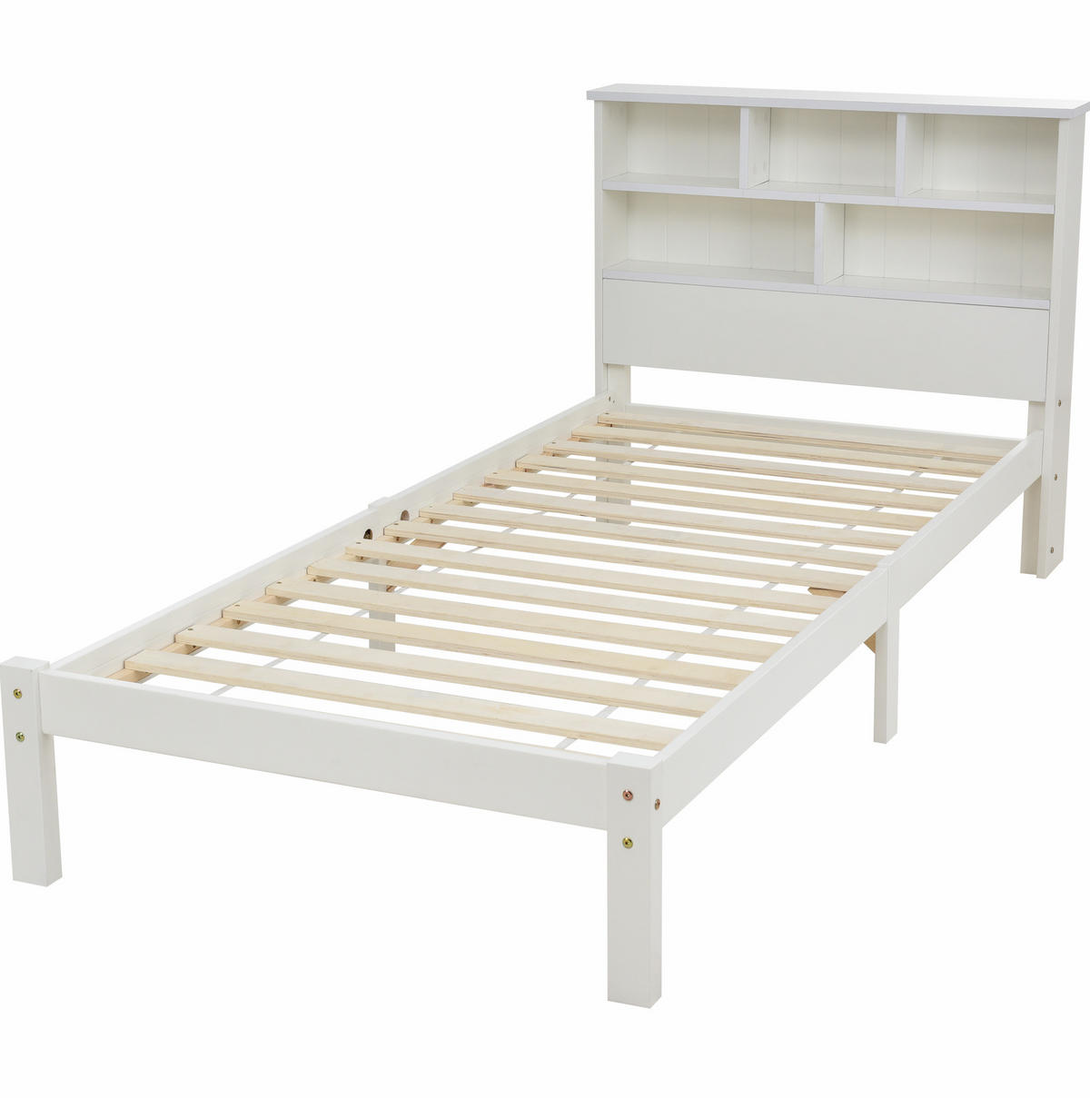 BETT 90/200 cm Weiß aus Massivholz mit Bücherregal-Kopfteil und Schubladen - Weiß, Holz (90/200cm) - OKMYHOME