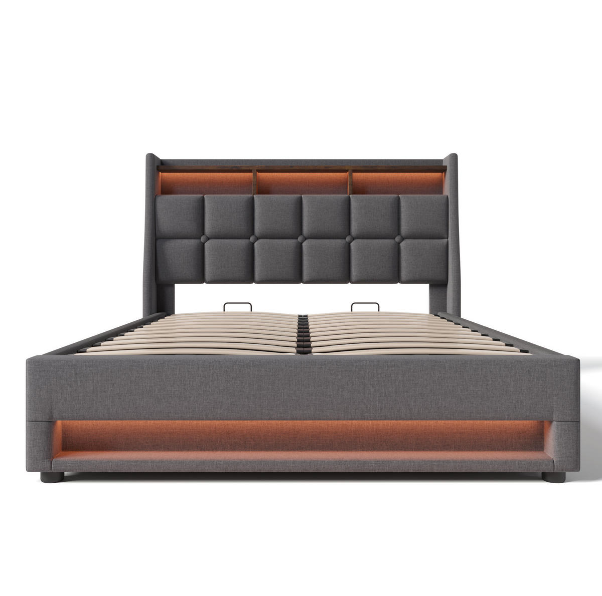 BETT mit USB und LED 140x200 cm Linen Grey 2er-Set - Grau, Metall (140/200cm) - Meubliv