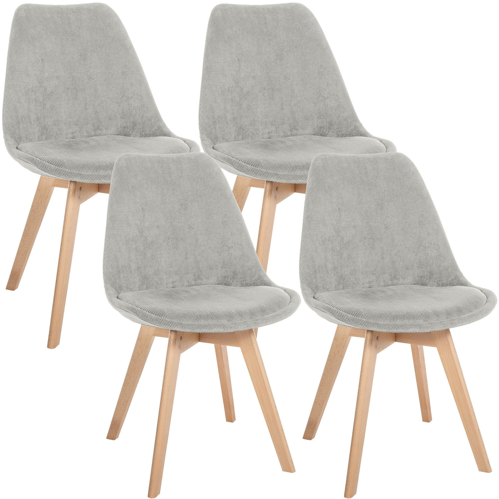 STUHL 4 Cord Grau - Eukalyptusholzfarben/Grau, Holz/Textil (49/83/50cm) - CLP