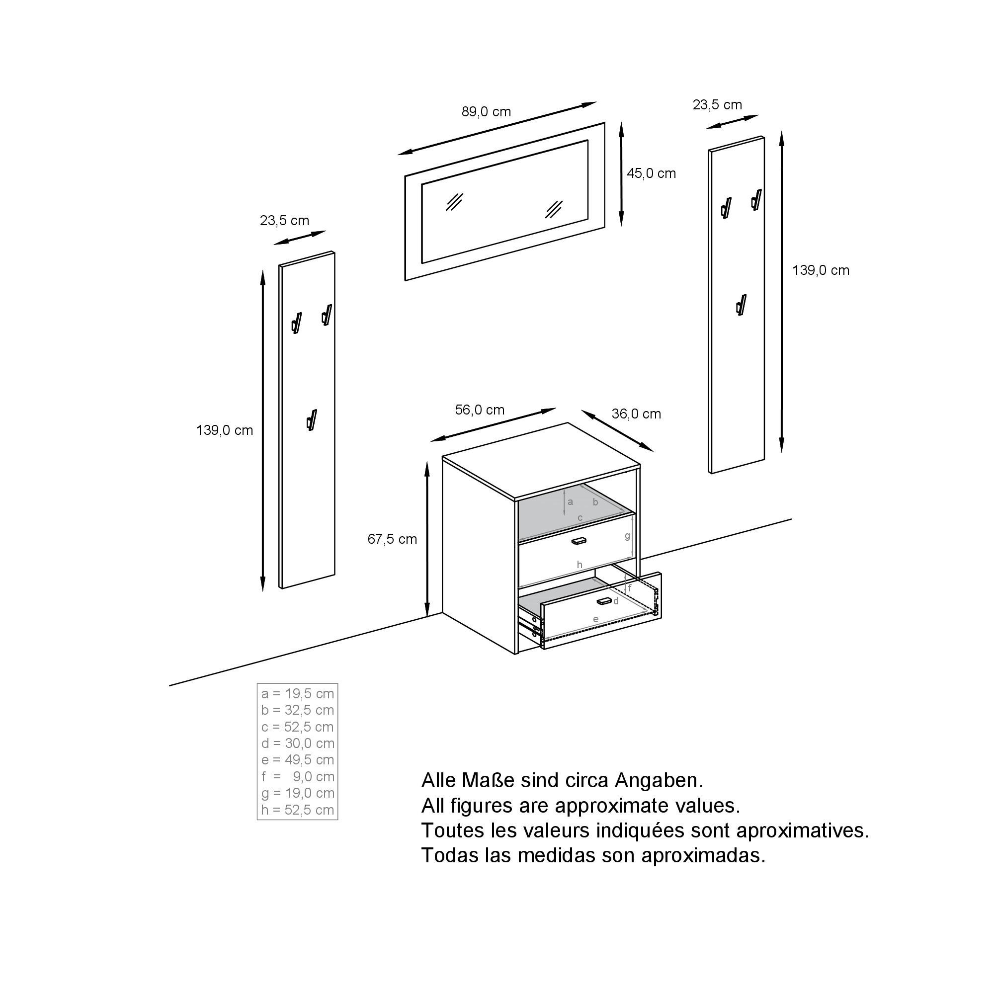 Thumbnail - Vladon Garderobe, Grau, Holzwerkstoff, 130x185x36 cm, Garderobe, Garderoben-Sets & Serien, Garderoben-Sets