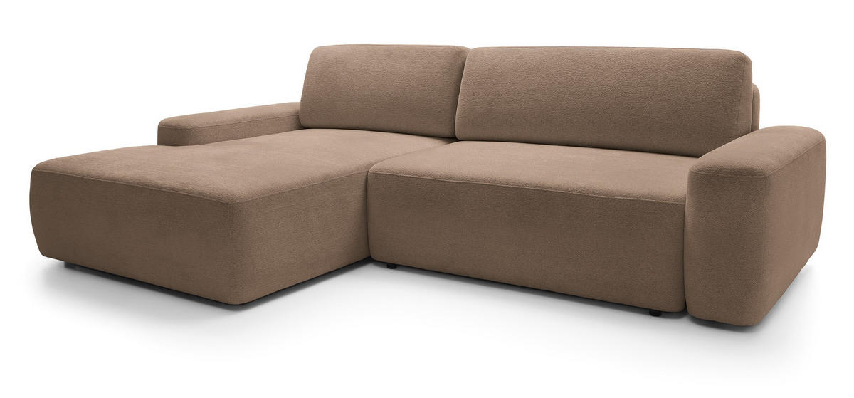 ECKCOUCH mit Schlaffunktion Orea M, 265 cm, Bettkasten, Links, Dunkelbraun - Dunkelbraun, Holz (264/162cm) - Emporius