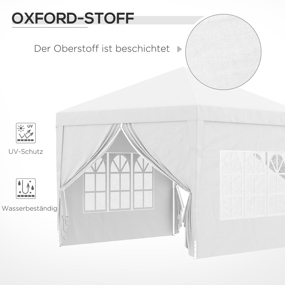 PAVILLON mit 4 Seitenwänden, Oxfordstoff, Stahl, Weiß - Weiß, Metall (295/258/295cm) - Outsunny