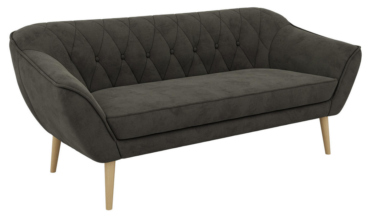 TROJMIESTNA POHOVKA PIRS 3 - Tmavosivá Samet - Drevené nohy - farba buka/tmavosivá, kompozitné drevo/textil (180/75/74cm) - MKS