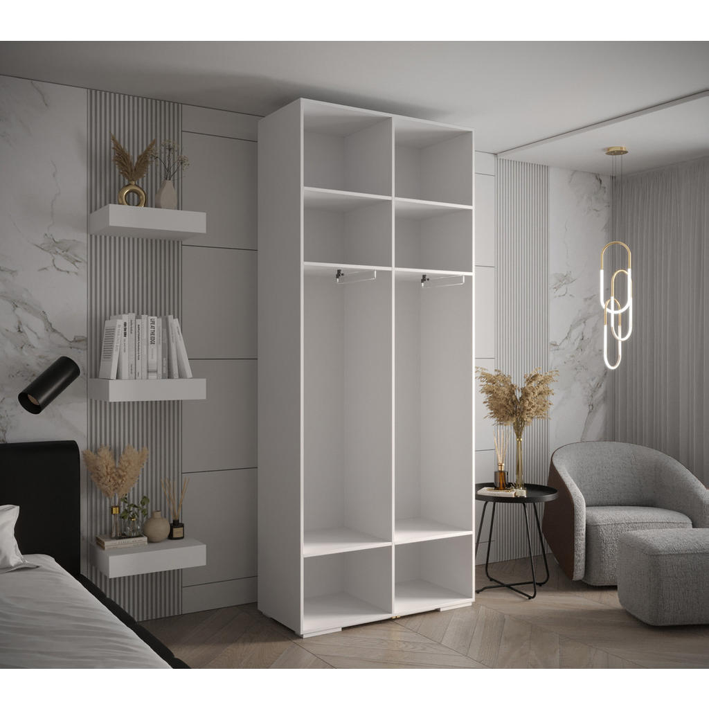 Thumbnail - Abiks Möbel Drehtürenschrank, Weiß, Gold, Metall, Nachbildung, 100x236.7x47 cm, Schlafzimmer, Kleiderschränke, Drehtüren...