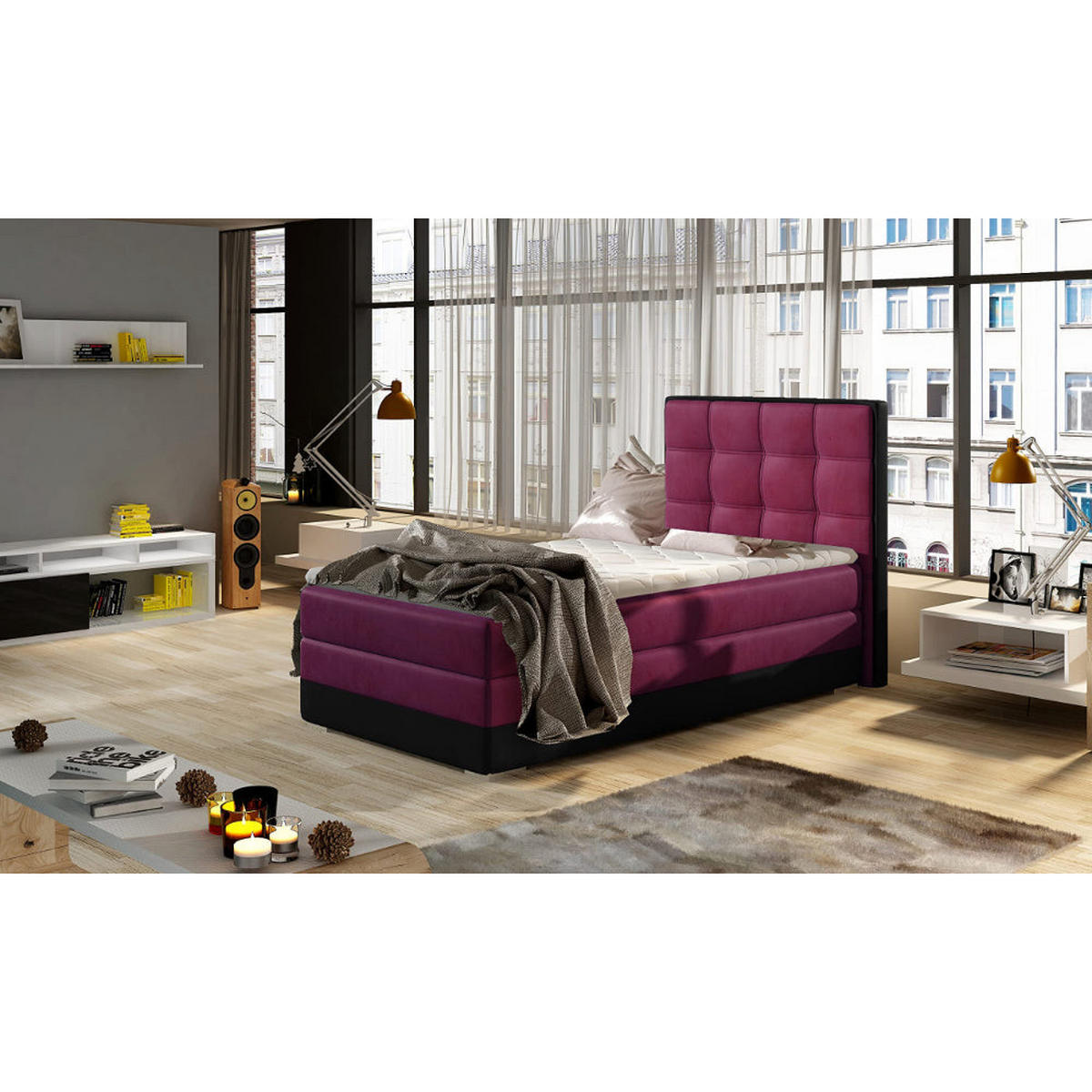 BOXBETT Aster 90x200 cm Bonellfederkern inkl - Lila, Holz/Textil (90/200cm) - Best For Home