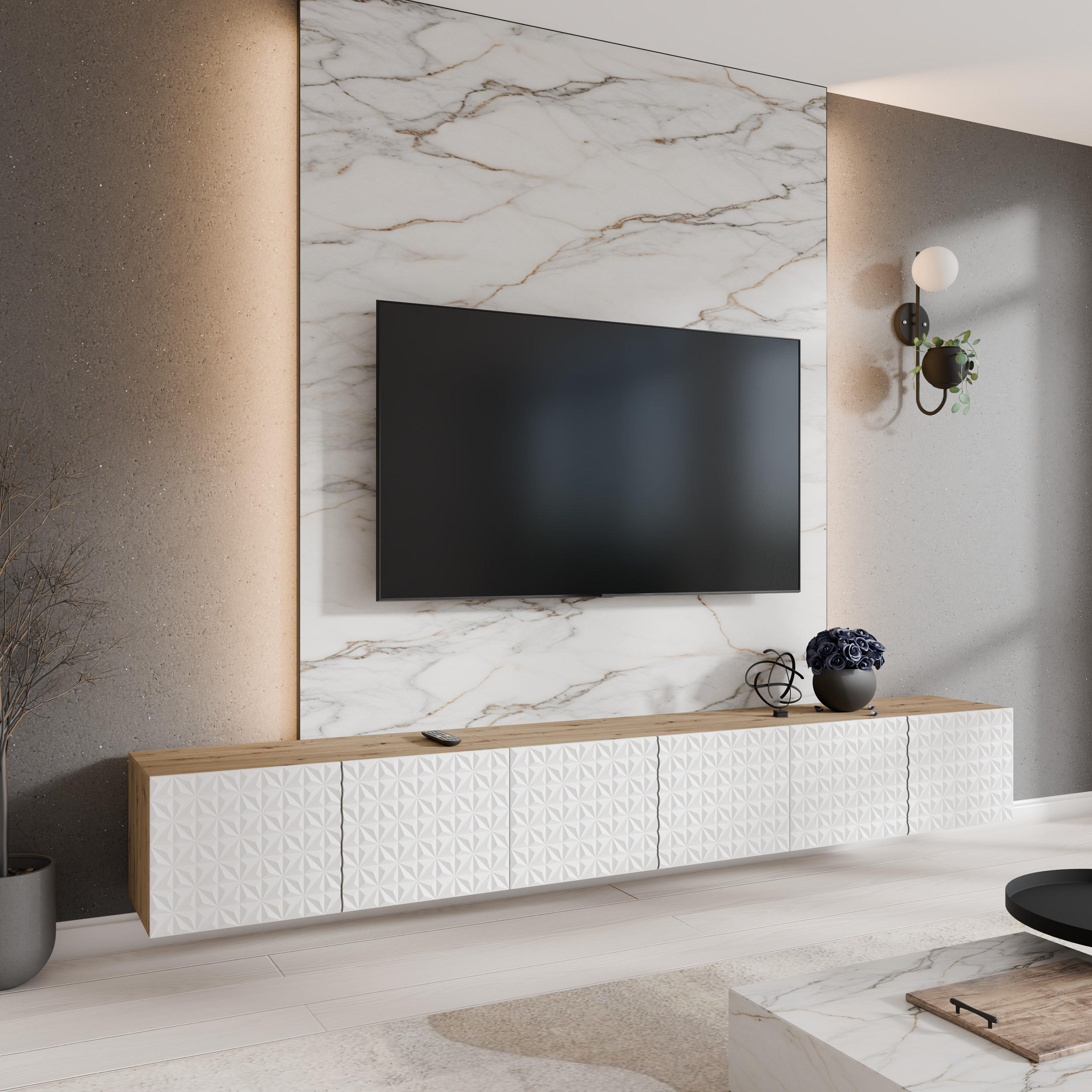 TV-SCHRANK CALI - Eiche Artisan/Weiß, Holzwerkstoff (300/41/40cm) - Meblini