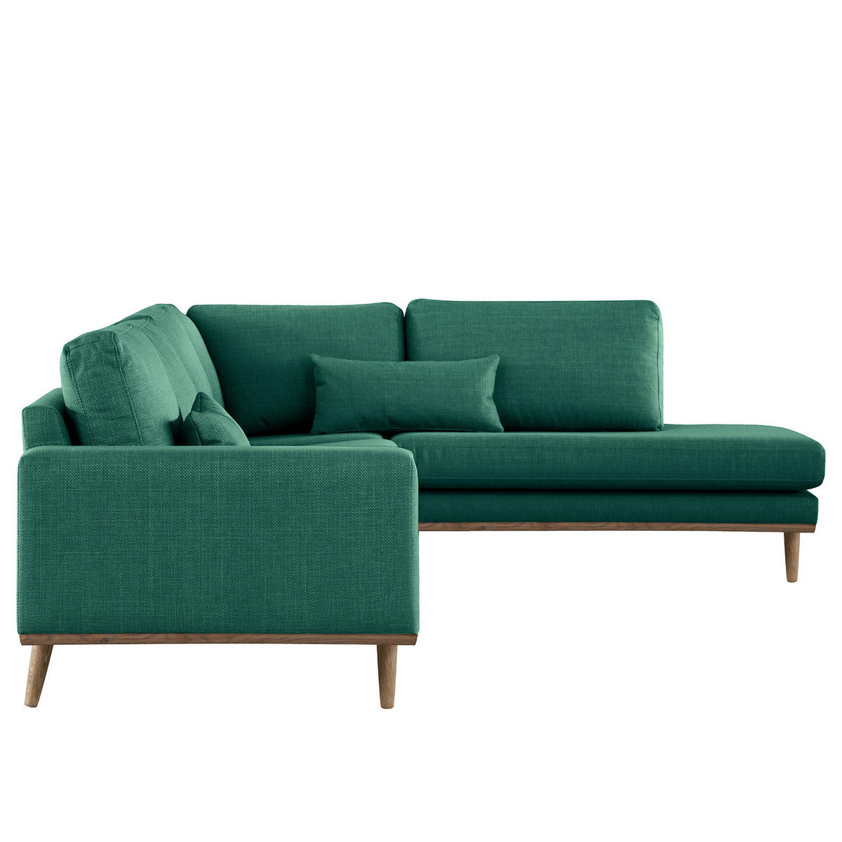 ECKSOFA mit Ottomane - Dunkelgrün/Eichefarben, Eichenholz/Textil (287/219cm) - home24
