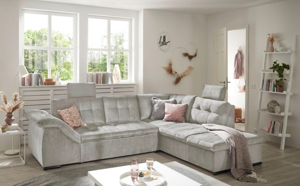 ECKSOFA mit Schlaffunktion und Bettkasten - Silberfarben, Kunststoff/Textil (217/283cm) - ed exciting design