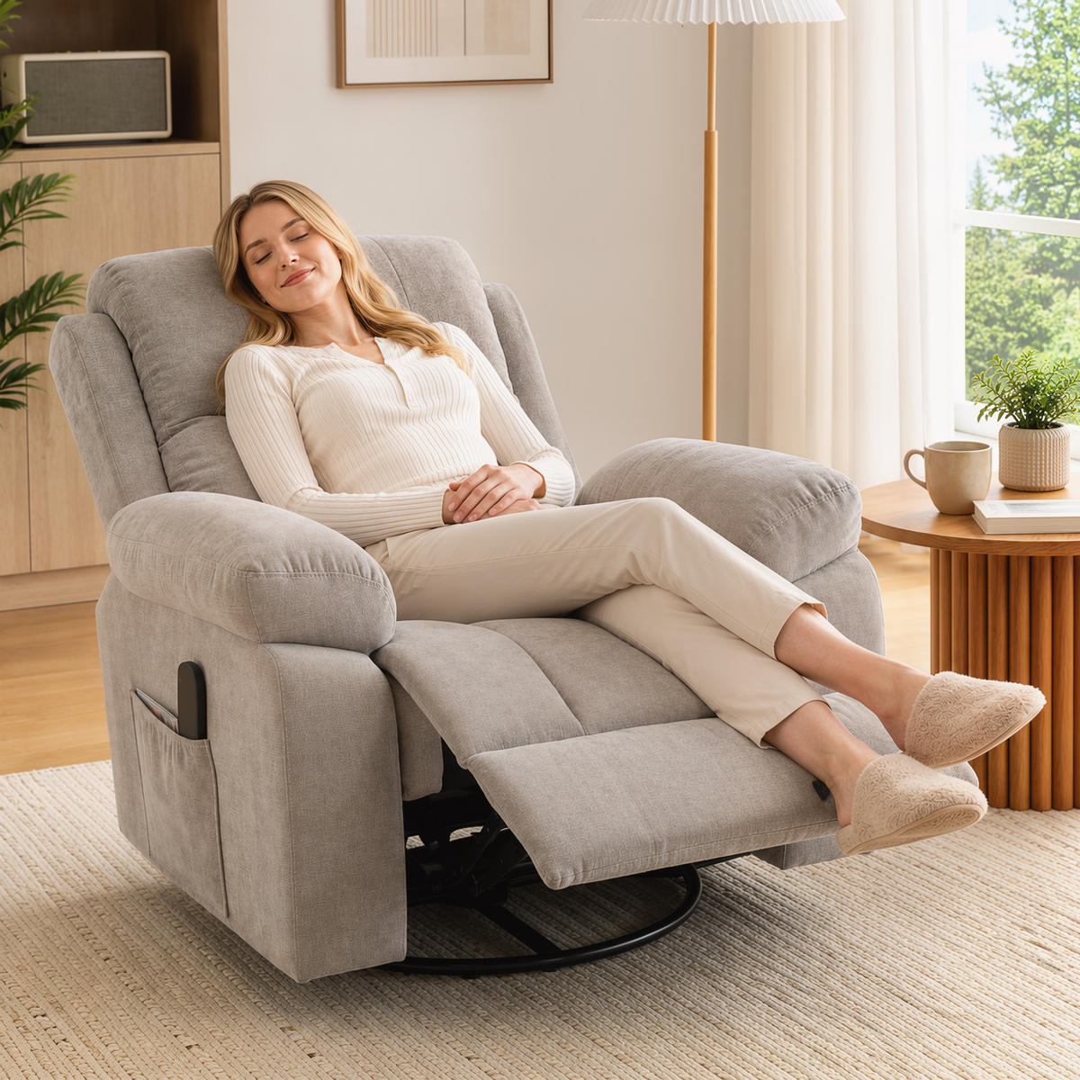 RELAXSESSEL Chenille Beige - Beige/Schwarz, Holzwerkstoff/Textil (97/104/97cm) - HOMCOM